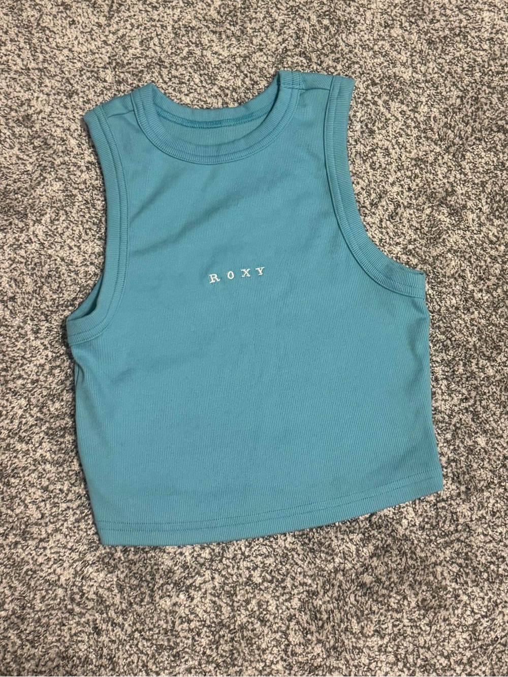 Roxy Aqua Ribbed Crop Tank Top with Logo, S, NWOT - Picture 2 of 5